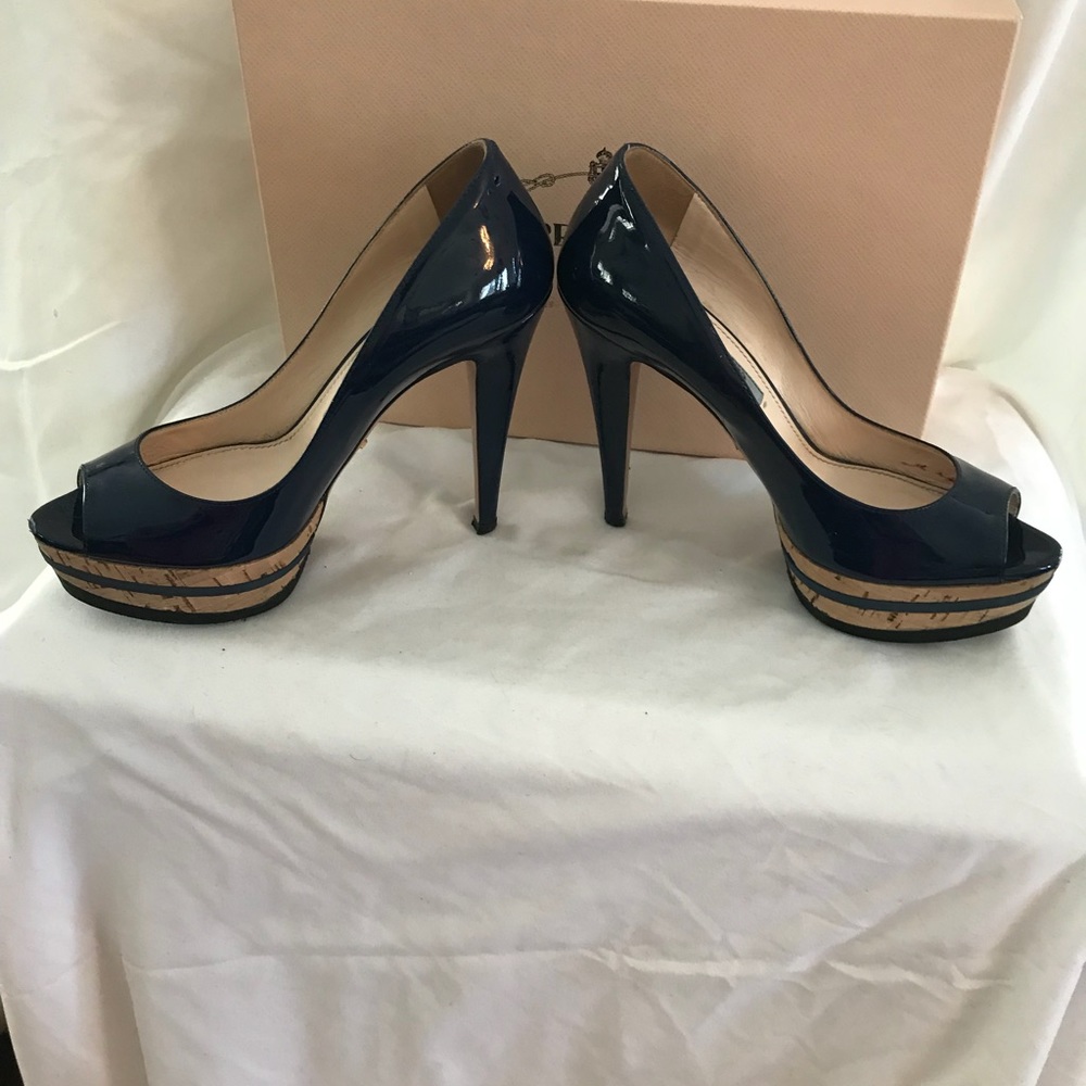Prada Navy Blue Patent Leather Platform Size 36(6)